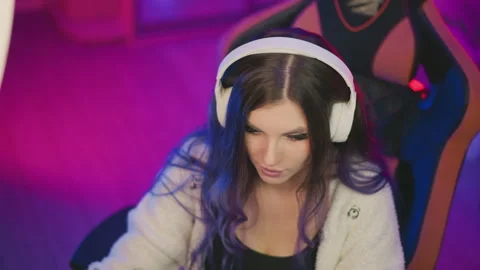 Top Down View of Focused Designer Working on Computer in Gaming Setup Stock Footage 307459069