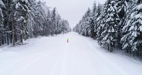 Top down view of the forest in winter. Winter landscape in the forest. Flying Stock Footage 85706944