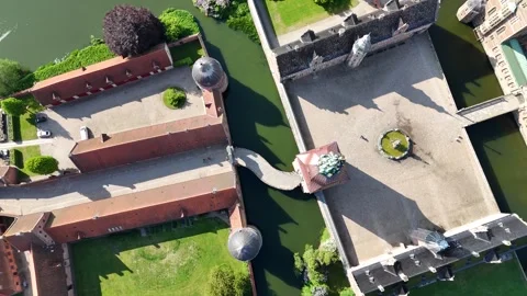 Top-down view of Frederiksborg Castle courtyard and bridge, Hillerod, Denmark Stock Footage 337158426