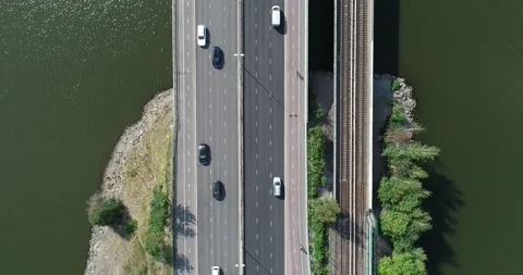 Top down view of a freeway highway with cars Stock Footage 147841789