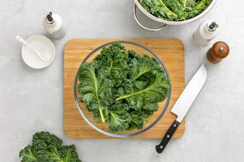 Top down view of fresh kale ready for cooking Stock Photos