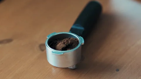 Top Down View of Freshly Ground Coffee in Portafilter 스톡 동영상 346638790