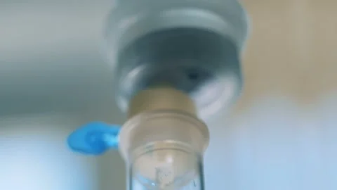 Top-down view of a functioning medical drip flask Stock Footage 93538713