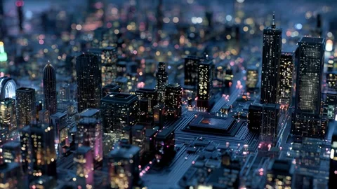 Top-down view of a futuristic metropolis made from microchips and circuits Video stock 315960612