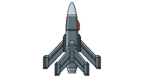 Top-down view of a gray multi-finned missile or rocket, showcasing complex .. Stock Illustration