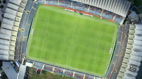 Top down view on the green grass playing field Stock Footage 211191285
