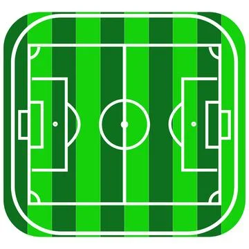 Top-down view of a green soccer field with white markings Stock Illustration