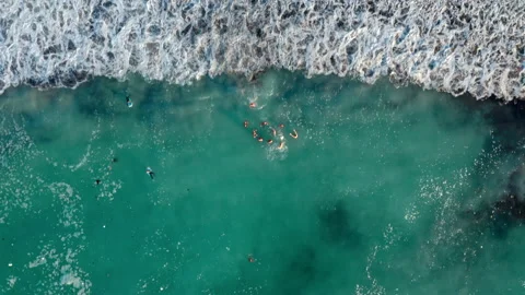 Top down view of a group of people having fun in strikingly blue ocean water Stock Footage 170724716