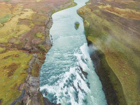 Top down view at Gullfoss waterfall in autumn time - Iceland Stock Photos
