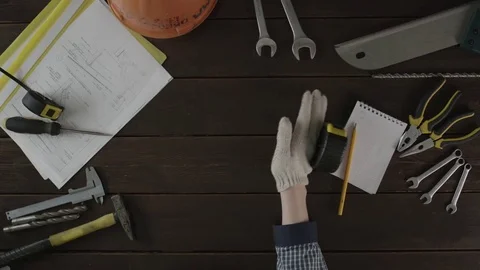 Top down view. A guy is having a break Stock Footage 80034973