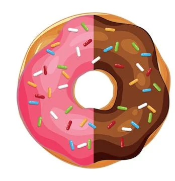 Top Down View of a Half Strawberry Half Chocolate Glazed Donut 库存插图