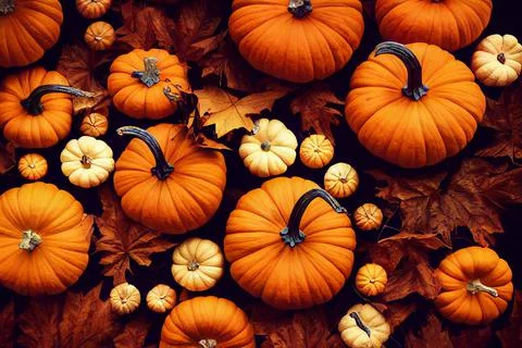 Top Down View of Halloween Pumpkins Autumn Leaves Stock Illustration