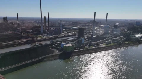Top down view of hazy coking plant in sunrise Stock Footage 331205681