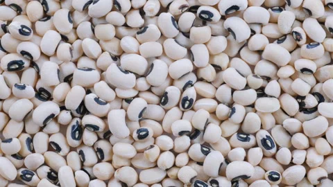 Top down view. Heap of dried uncooked black eyed peas (borulce), slider shot Stock Footage 296520857