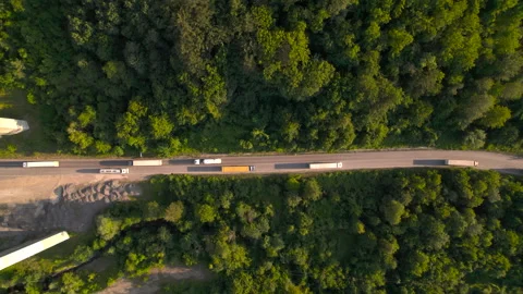 Top down view of heavy truck traffic in the mountains Stock Footage 201923559
