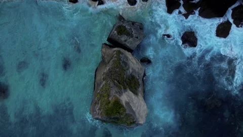 Top down view on hidden sandy beach with azure water Stock Footage 162568926