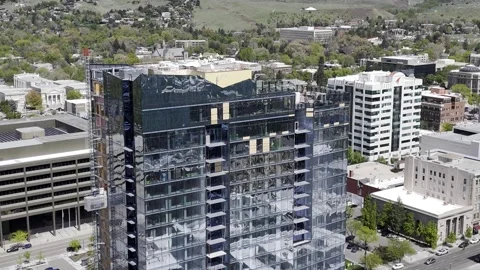 Top-down view of a high-rise luxury apartment building under construction Stock Footage 277141696