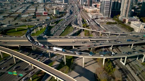 Top down view of highway intersection with several layers of the roads in D.. Stock Footage 315627418
