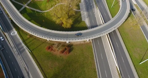 Top Down View Of Highway Overpass. Fall Conditions Stock Footage 97863623