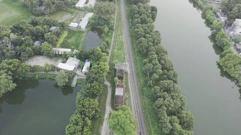 Top Down View of Historic Jagati Railway Station and Railway Infrastructure Stock Footage 344089060
