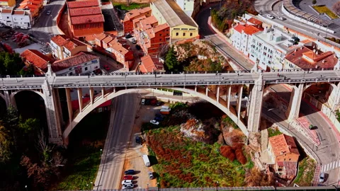 Top down view of a historic stone arch bridge 스톡 동영상 330492272