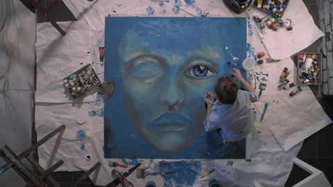A top-down view of how the artist creates Stock-Footage 151326873