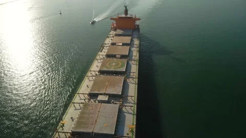 Top down view of a huge bulk carrier ship aerial footage Stock Footage 225868315