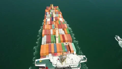 Top down view of a huge cargo ship - vessel filled with containers Stock Footage 225867383