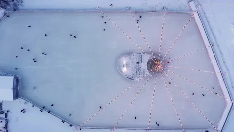 Top down view ice rink, snow around Stock Footage 223758491