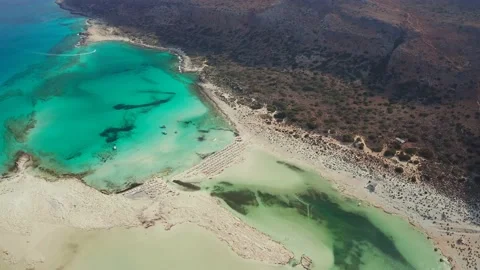 Top down view iconic Balos beach and lagoon with turquoise clear water, Stock Footage 165798373