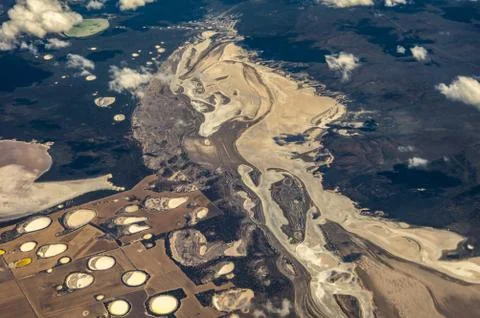Top down view of industrial mining and quarry production sites in remote West Stock Photos