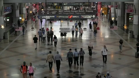 Top down view inside the main hall departure area of Kuala Lumpur KL main c.. Stock Footage 271613966