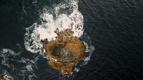 Top down view of island rocks in the ocean of nova Scotia Canada Stock Footage 250103759