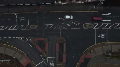Top Down View of Junction on Uk Roads With Traffic Stock Footage 183602229