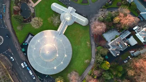 Top-Down View: Kibble Palace Roof and Glasgow Botanic Gardens Stock Footage 263492027