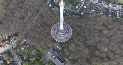 Top down view on the Kiel, broadcasting radio, wifi, 4G, 5G tv tower. Aerial. Stock Footage 309447117