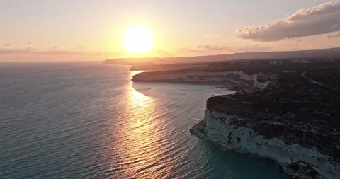Top-Down View of Kourion Beach, Cyprus - Breathtaking Sunset and Coastal Rock Stock Footage 283481204