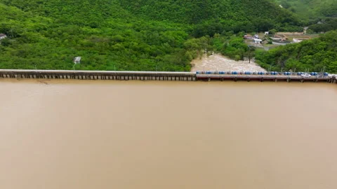 Top Down View La Boca Dam Spillway Flood Release Stock Footage 322099781