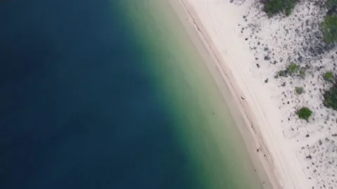 Top Down View of Lagoa de Albufeira Lake shore in Portugal Video stock 145702060