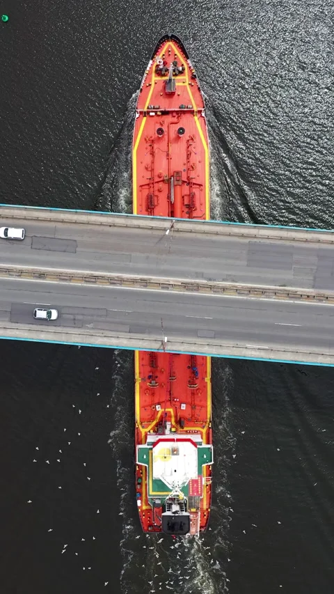 Top down view of a large cargo ship in sea. Logistics and transport 스톡 동영상 309799753