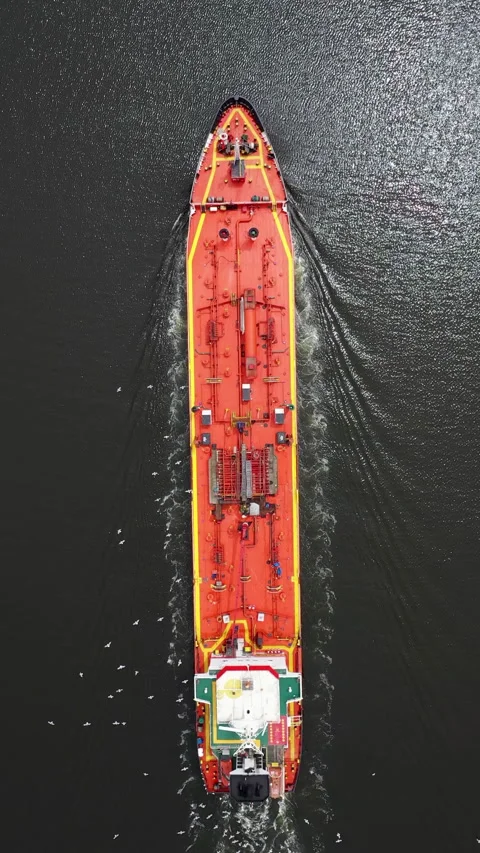 Top down view of a large cargo ship in sea. Logistics and transport 스톡 동영상 309870232