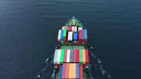 Top down view of a large container ship in sea. Logistics and transport 스톡 동영상 299703103