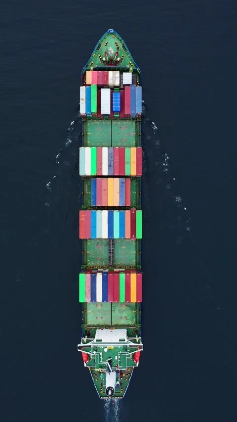 Top down view of a large container ship in sea. Logistics and transport 스톡 동영상 299703920