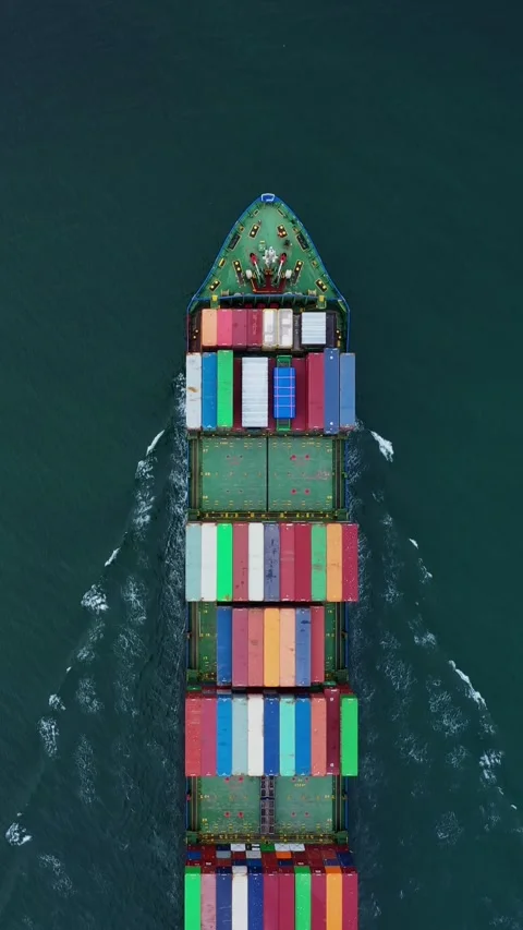 Top down view of a large container ship in sea. Logistics and transport 스톡 동영상 299704562