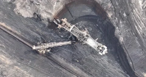 Top down view of a lignite mine excavator. Large scale mining Stock Footage 239156399