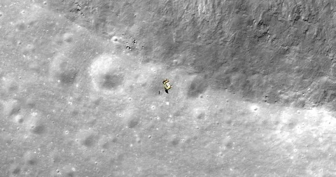 Top-down view of LRO passing over cratered terrain, Mare Insularum Stock Footage 112745127