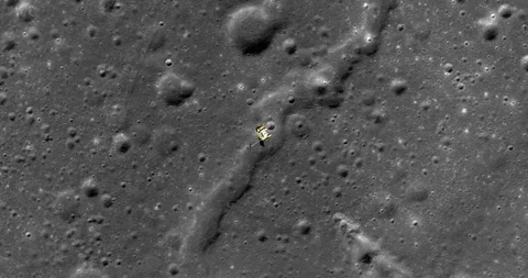 Top-down view of LRO passing over SE edge, Montes Carpatus range, Mare Insularum Stock-Footage 112745411