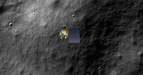 Top-down view of LRO passing over floor of Moretus Crater, south polar highlands Video stock 112764428