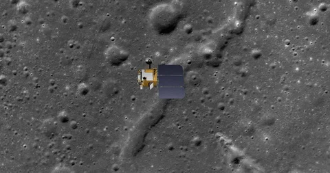 Top-down view of LRO passing over SE edge, Montes Carpatus range, Mare Insularum Stock Footage 112764447