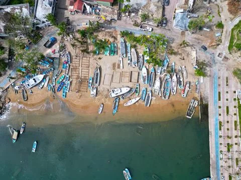 Top-Down View of Manzanillo Beach and Fisherman's Walk After Otis Stock Photos
